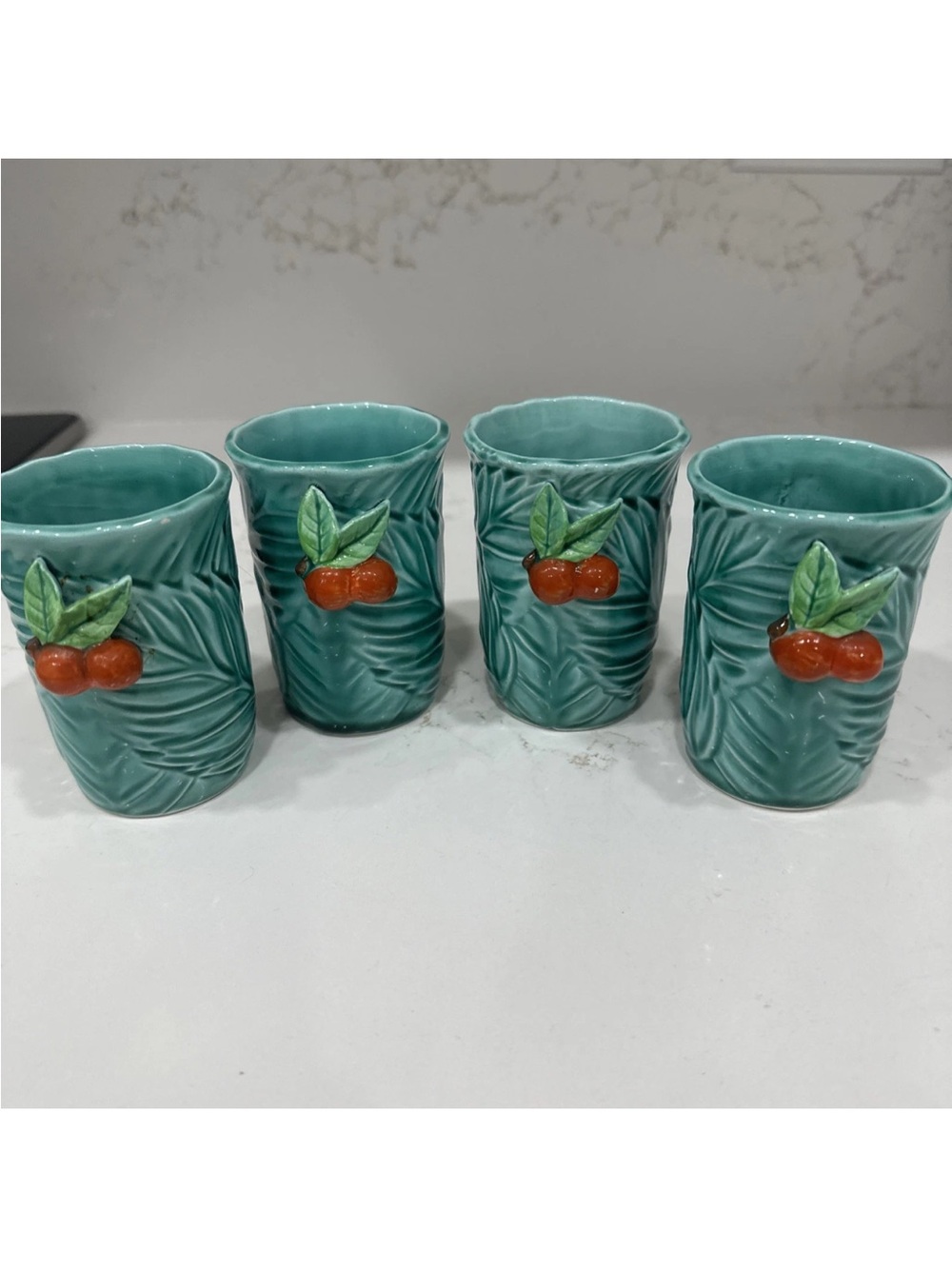 Vintage Napco 1962 Juice Glasses Set Of 4 Teal With Oranges